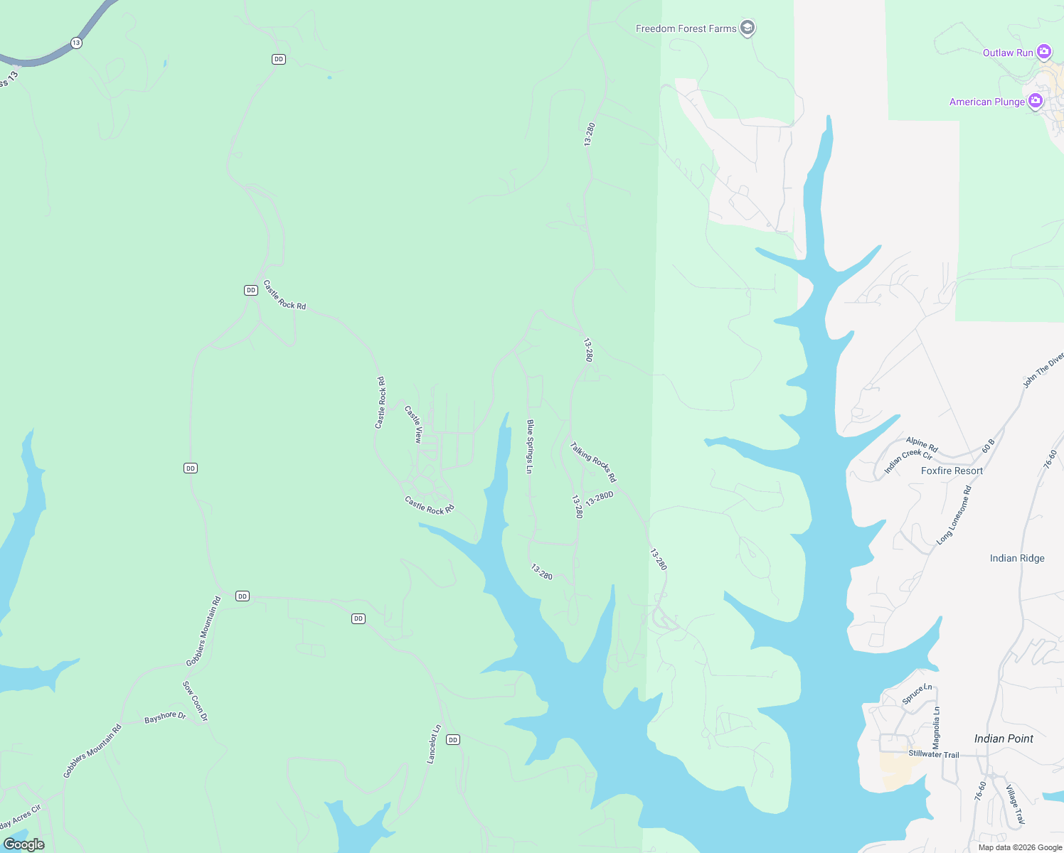 map of restaurants, bars, coffee shops, grocery stores, and more near 599 Blue Springs Lane in Reeds Spring