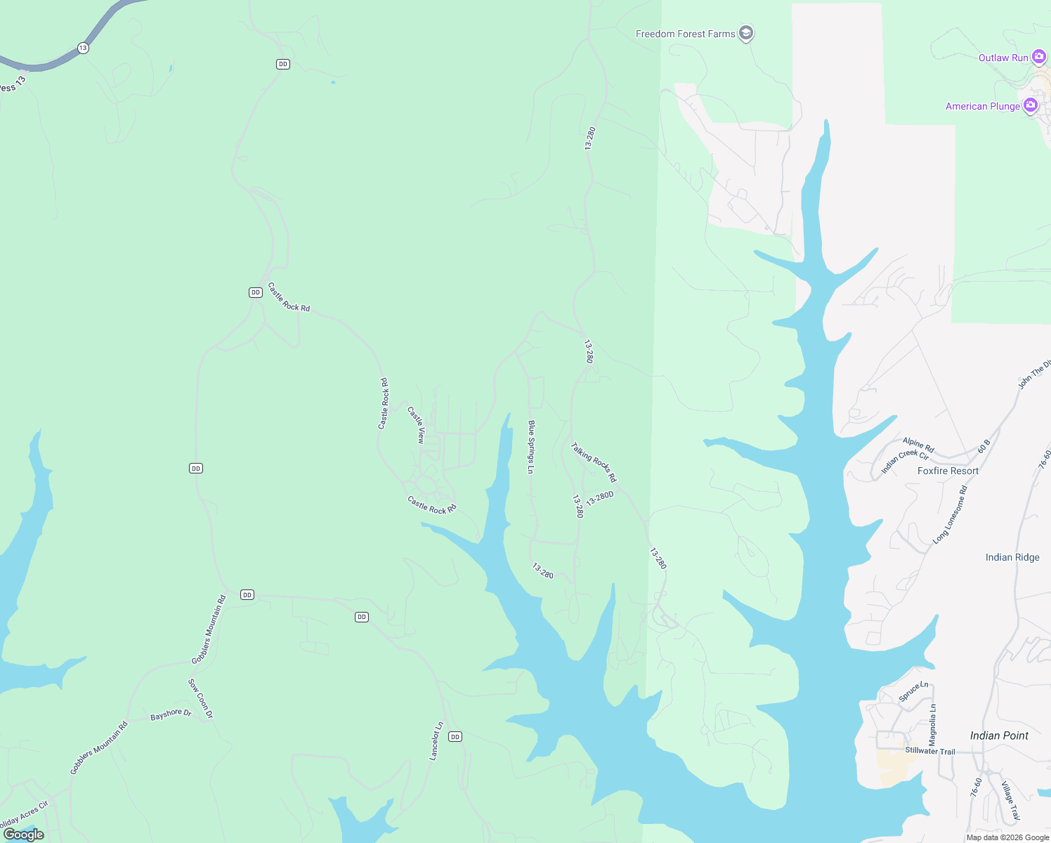 map of restaurants, bars, coffee shops, grocery stores, and more near 305-599 Blue Springs Lane in Reeds Spring