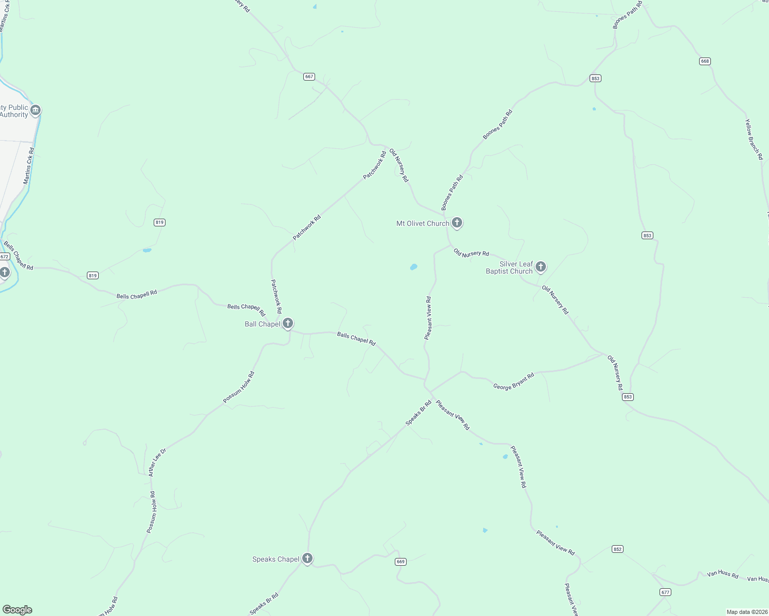 map of restaurants, bars, coffee shops, grocery stores, and more near George Bryant Road in Rose Hill
