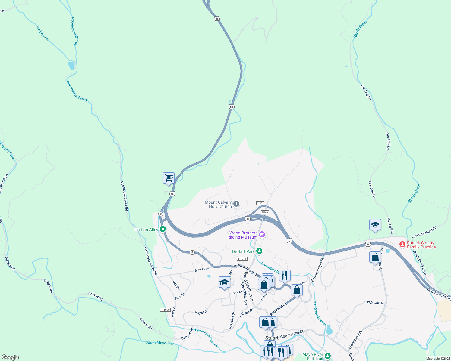 map of restaurants, bars, coffee shops, grocery stores, and more near Johnson Street in Stuart