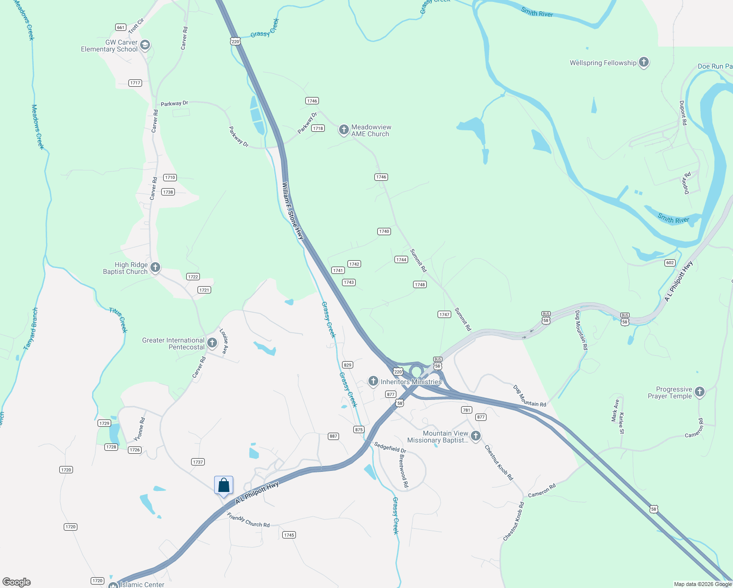 map of restaurants, bars, coffee shops, grocery stores, and more near 370 Cardwell Lane in Martinsville