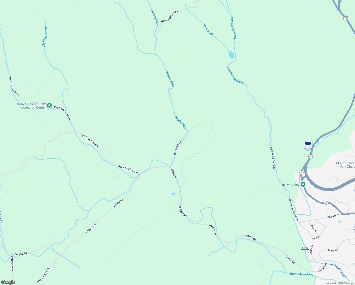 map of restaurants, bars, coffee shops, grocery stores, and more near 39 Brushy Fork Lane in Stuart