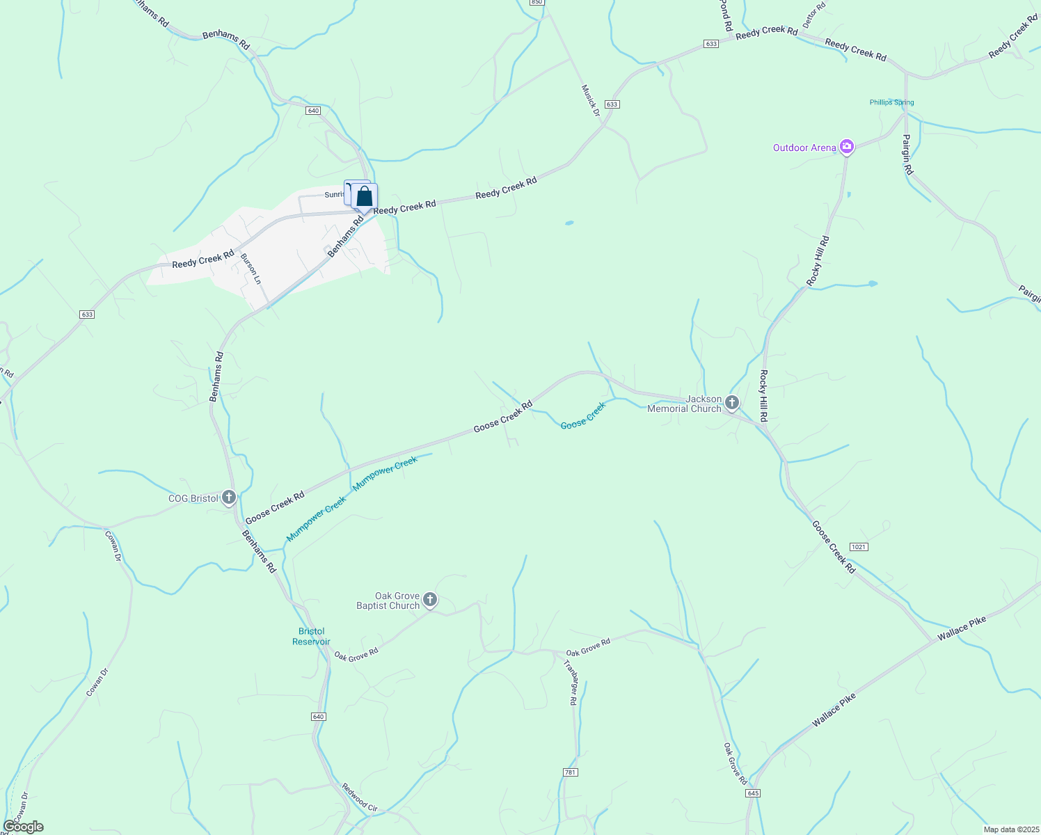 map of restaurants, bars, coffee shops, grocery stores, and more near 10428 Goose Creek Road in Bristol