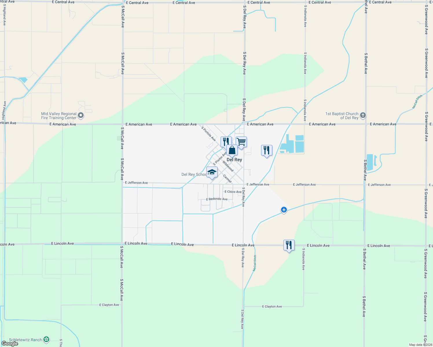 map of restaurants, bars, coffee shops, grocery stores, and more near 10670 Morro Avenue in Del Rey
