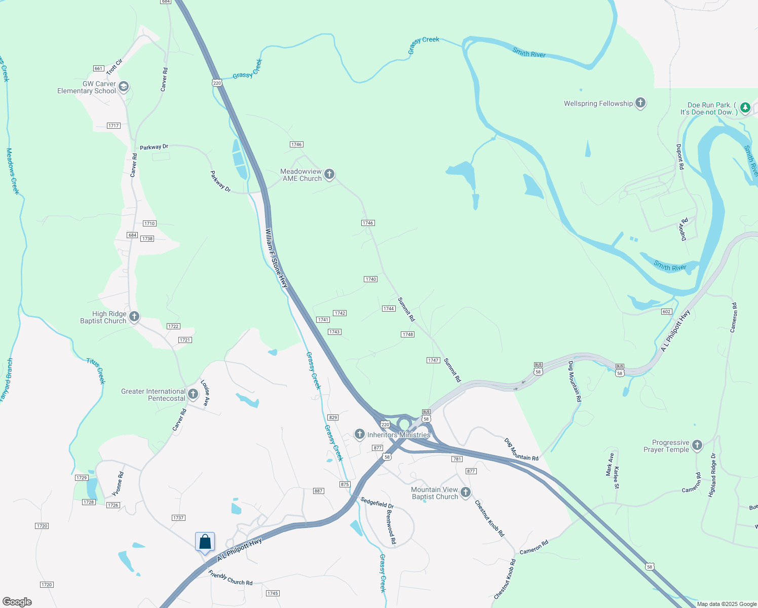 map of restaurants, bars, coffee shops, grocery stores, and more near Fairwood Drive in Henry County