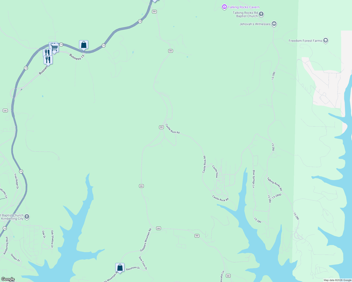 map of restaurants, bars, coffee shops, grocery stores, and more near 142 By Pass Loop in Reeds Spring