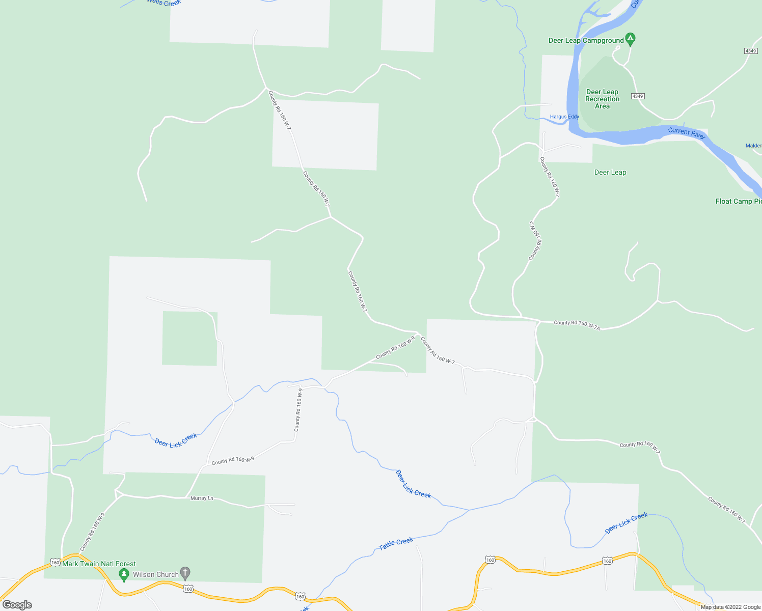 map of restaurants, bars, coffee shops, grocery stores, and more near County Road 160 W-7 in Doniphan