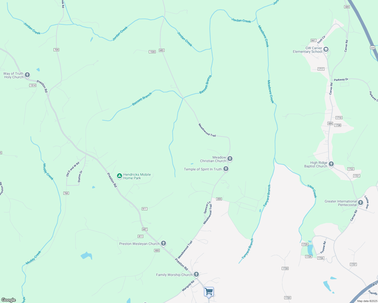 map of restaurants, bars, coffee shops, grocery stores, and more near 201 Williams Farm Road in Martinsville