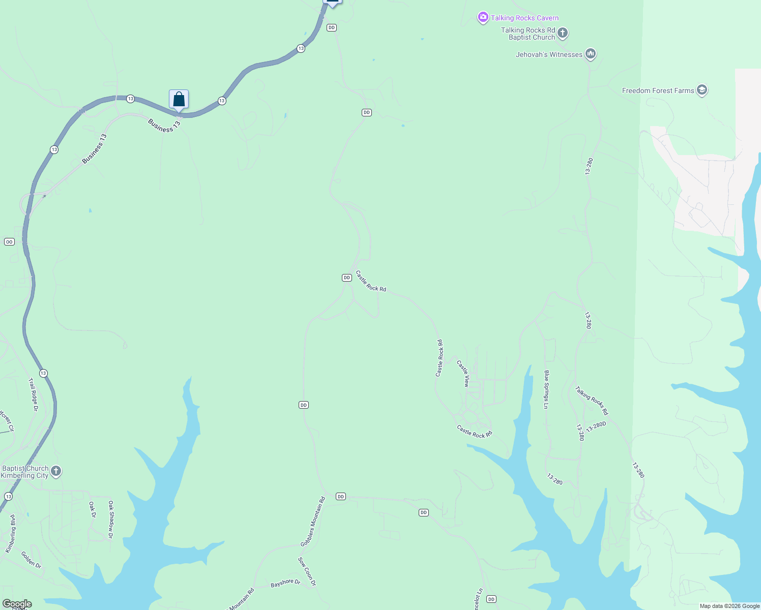map of restaurants, bars, coffee shops, grocery stores, and more near 142 By Pass Loop in Branson West