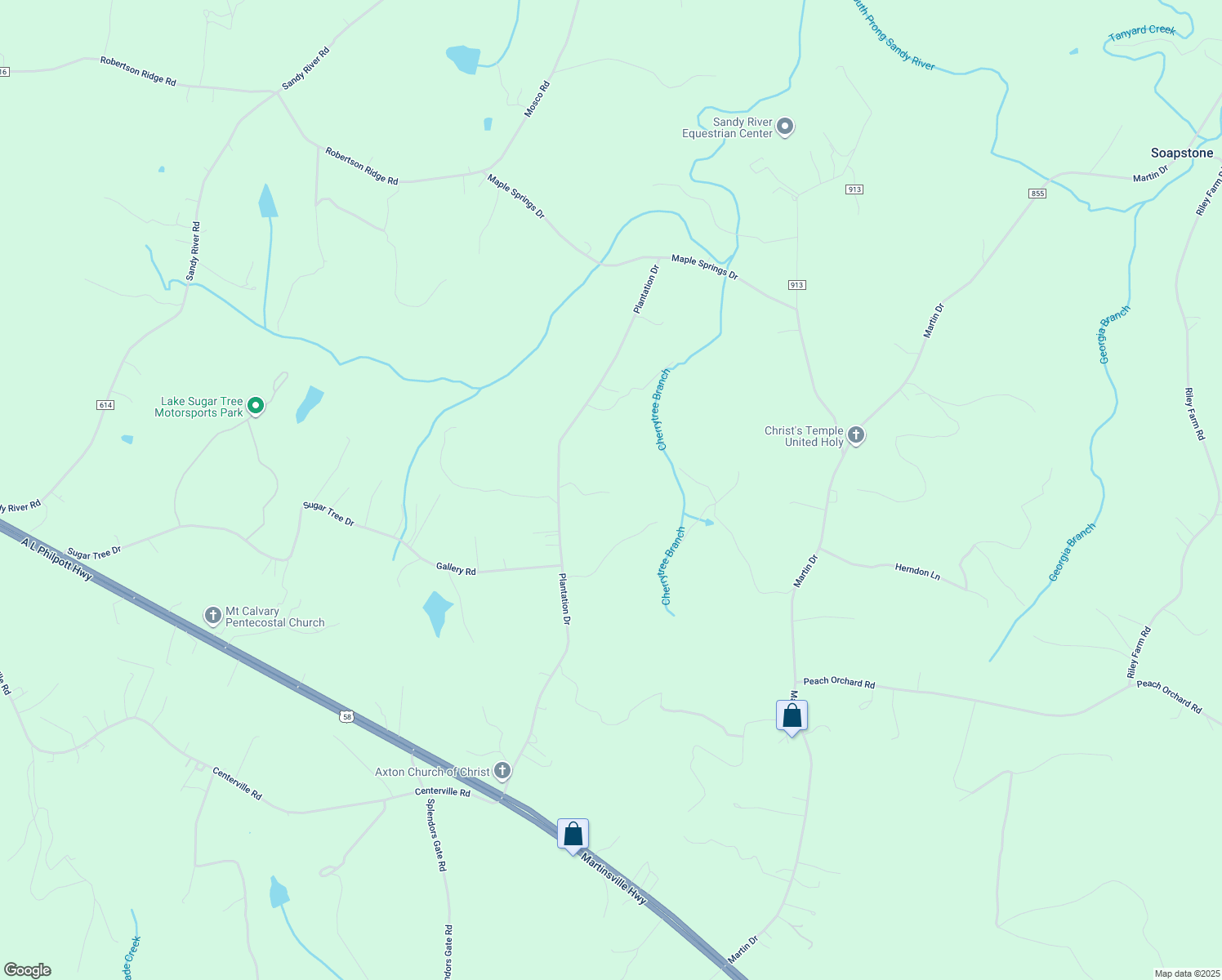 map of restaurants, bars, coffee shops, grocery stores, and more near 897 Plantation Drive in Axton