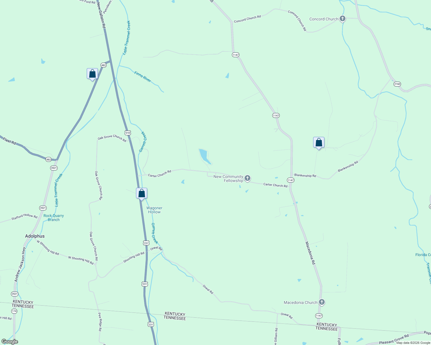 map of restaurants, bars, coffee shops, grocery stores, and more near 1040 Carter Church Road in Adolphus