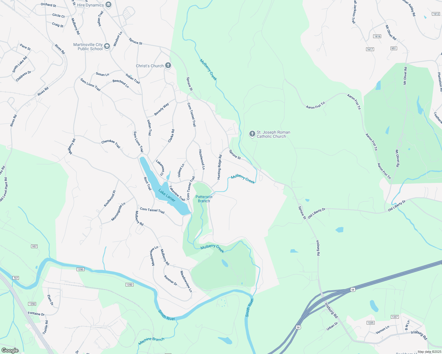 map of restaurants, bars, coffee shops, grocery stores, and more near 913 Hunting Ridge Road in Martinsville