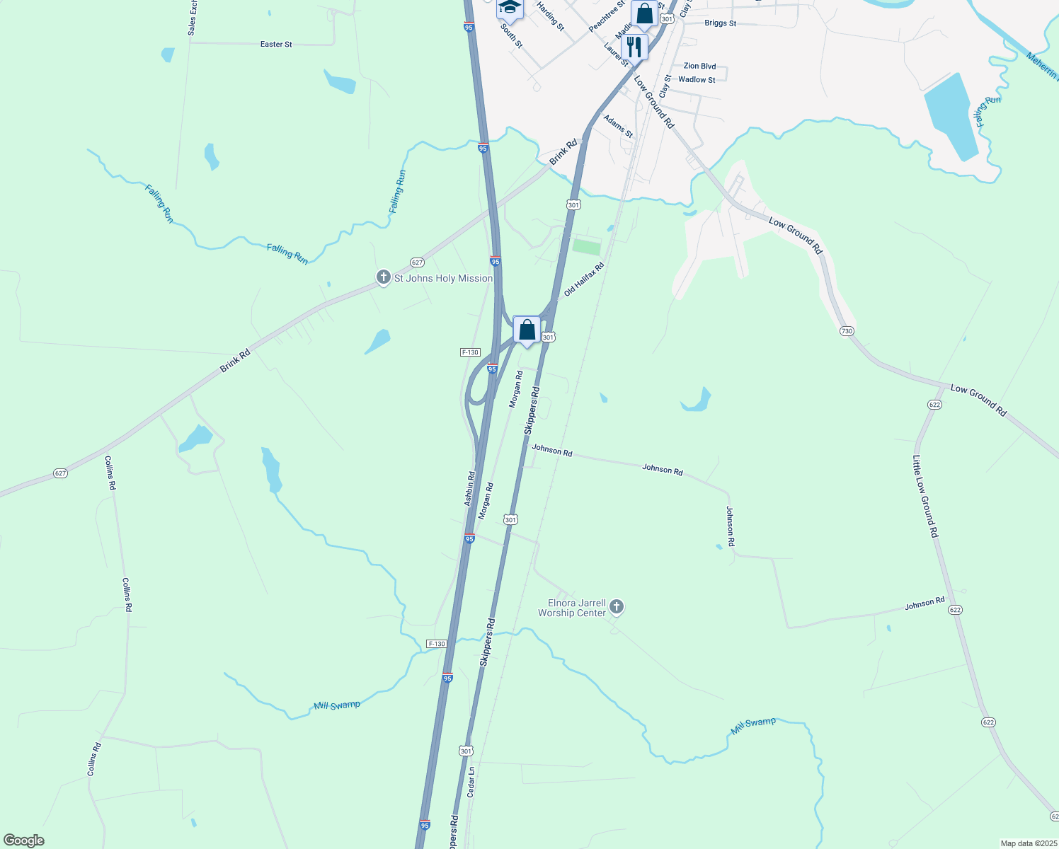 map of restaurants, bars, coffee shops, grocery stores, and more near 1888 Skippers Rd in Emporia