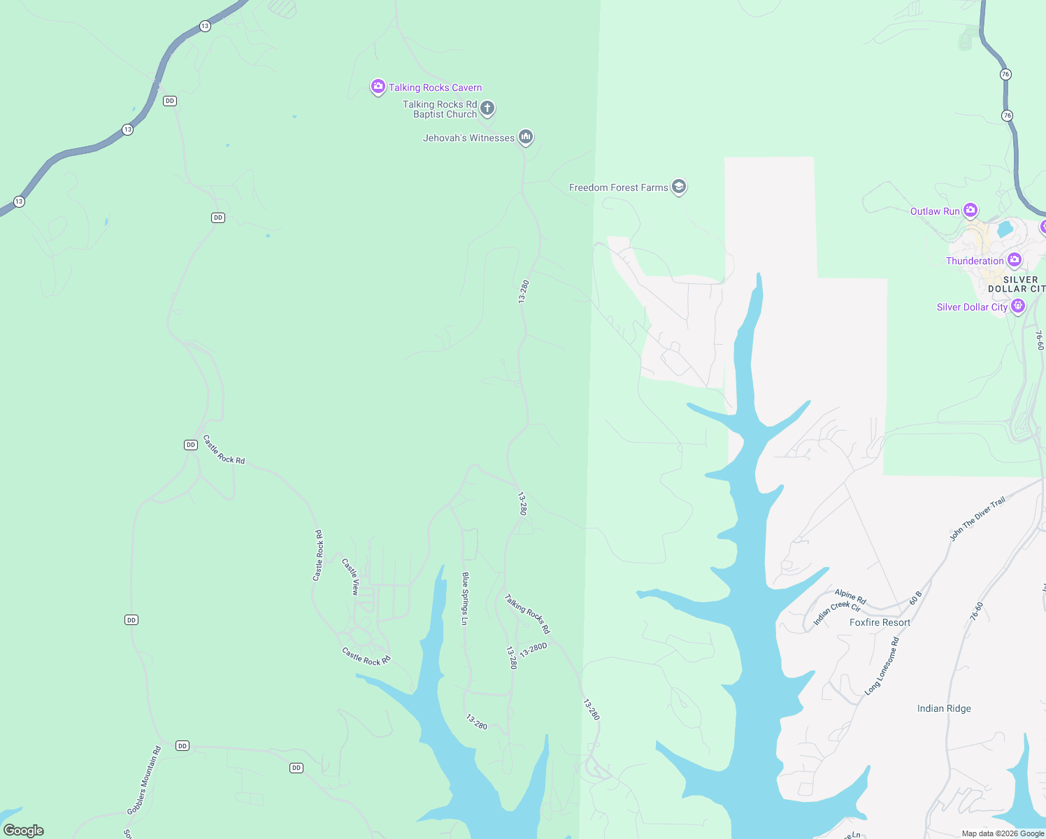 map of restaurants, bars, coffee shops, grocery stores, and more near 2213-2371 Talking Rocks Road in Reeds Spring