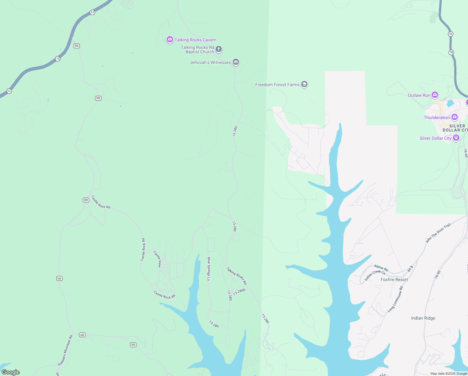 map of restaurants, bars, coffee shops, grocery stores, and more near 2213-2371 Talking Rocks Road in Reeds Spring