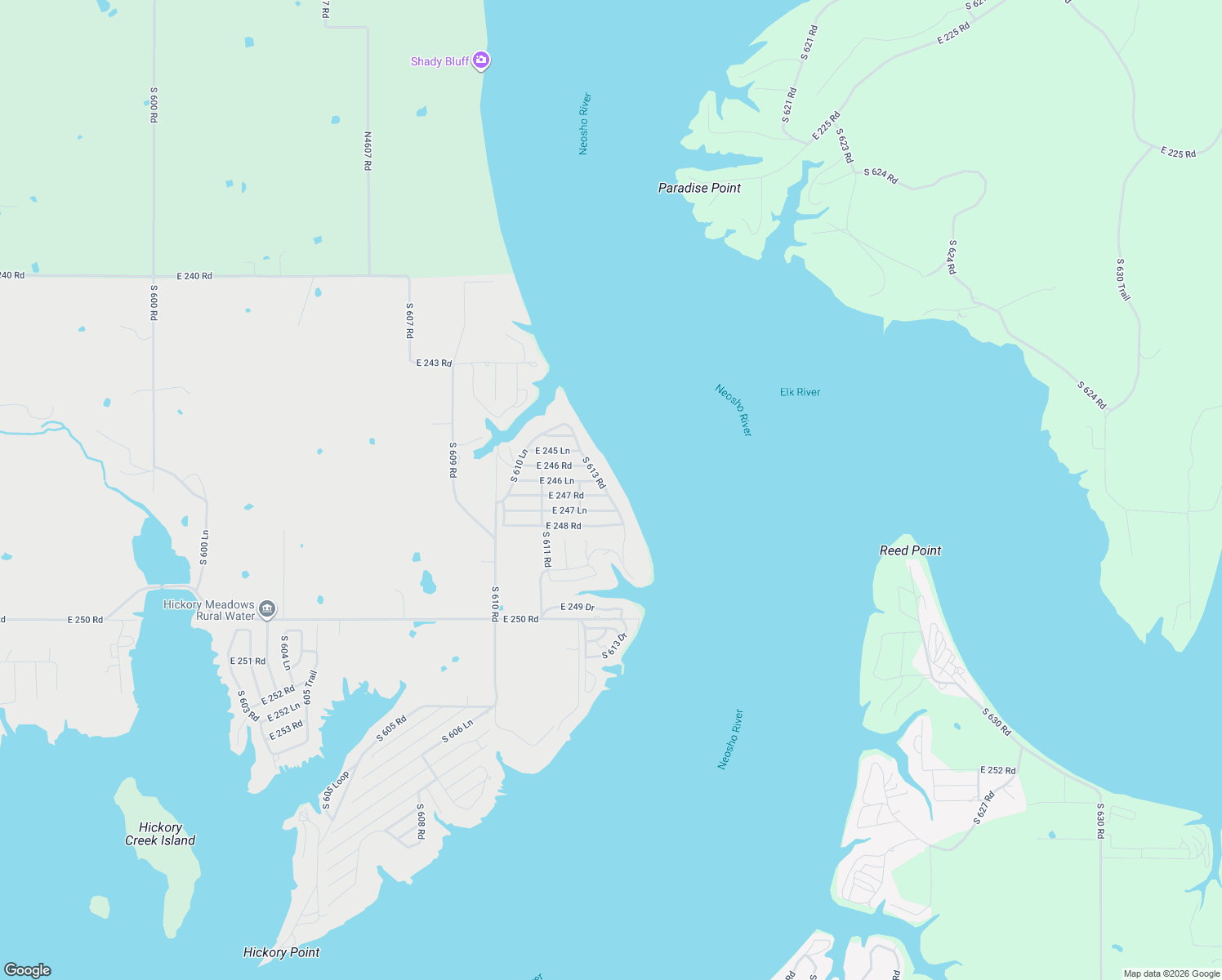 map of restaurants, bars, coffee shops, grocery stores, and more near 24681 South 613 Road in Grove
