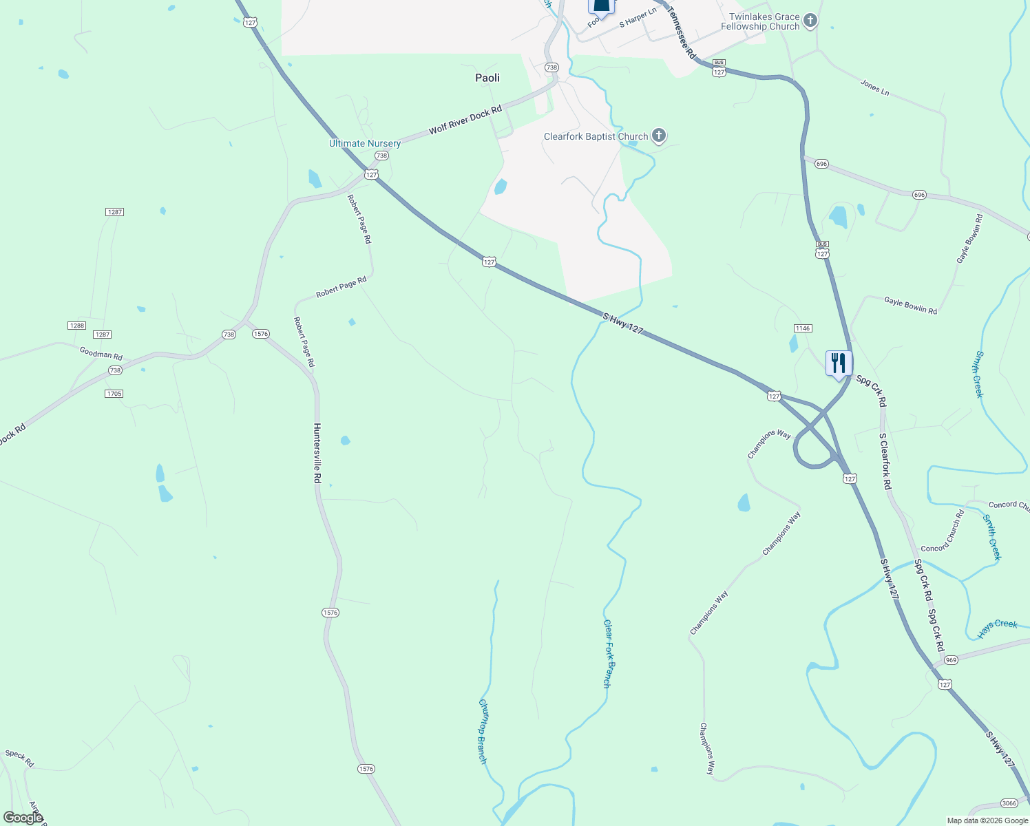 map of restaurants, bars, coffee shops, grocery stores, and more near Churntop Road in Clinton County