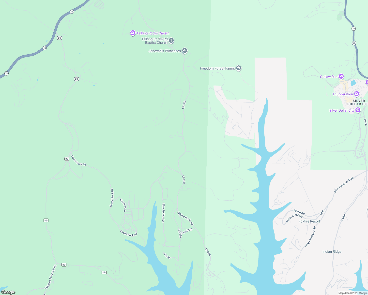 map of restaurants, bars, coffee shops, grocery stores, and more near 2213 Talking Rocks Road in Reeds Spring