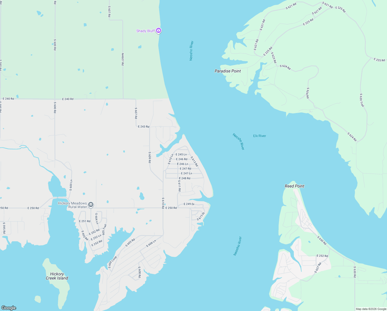 map of restaurants, bars, coffee shops, grocery stores, and more near 61195 East 245 Lane in Grove
