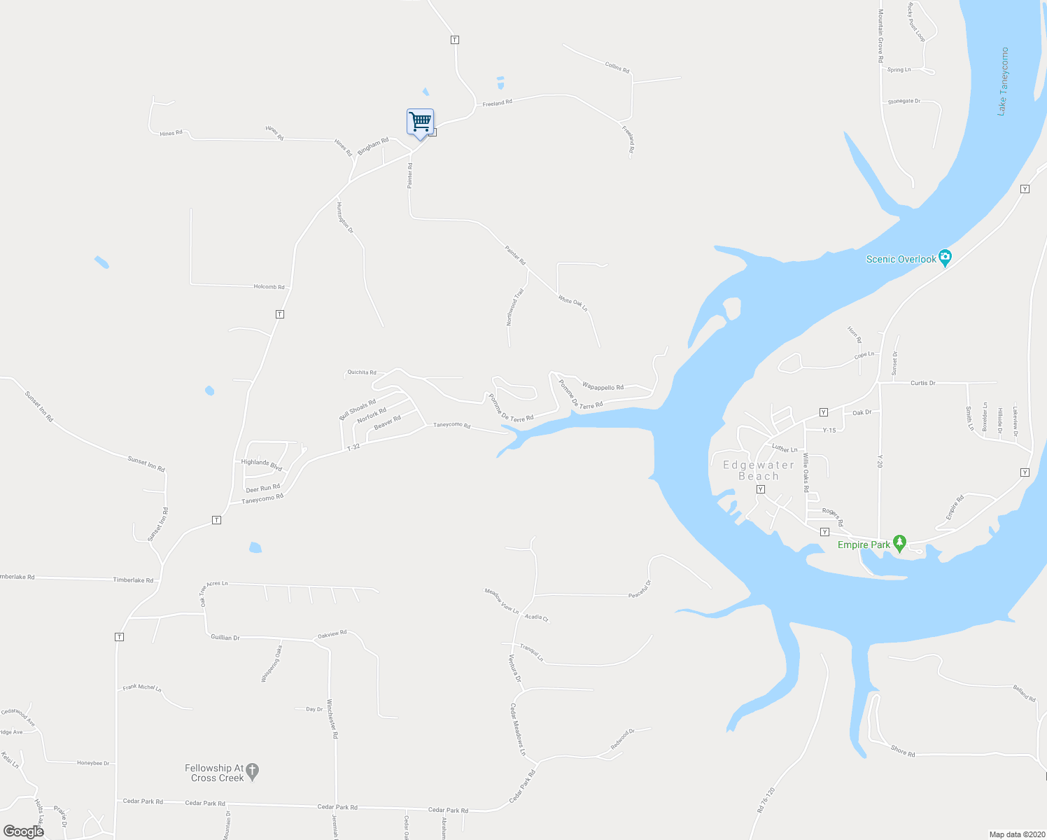 map of restaurants, bars, coffee shops, grocery stores, and more near 1001 Pomme De Terre Road in Branson