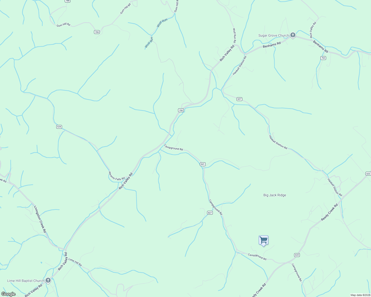 map of restaurants, bars, coffee shops, grocery stores, and more near 19389 Campground Road in Bristol