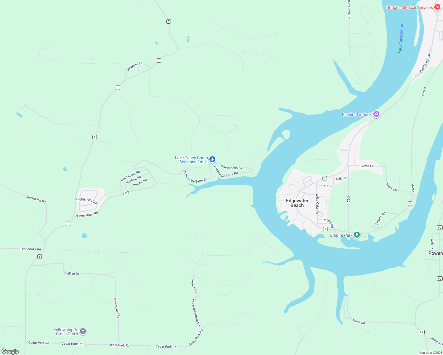 map of restaurants, bars, coffee shops, grocery stores, and more near 1430 Pomme De Terre Road in Branson