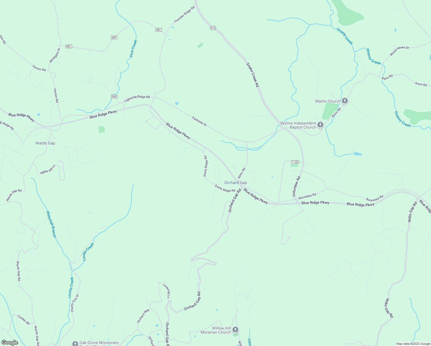 map of restaurants, bars, coffee shops, grocery stores, and more near Lonesome Cabin Lane in Fancy Gap
