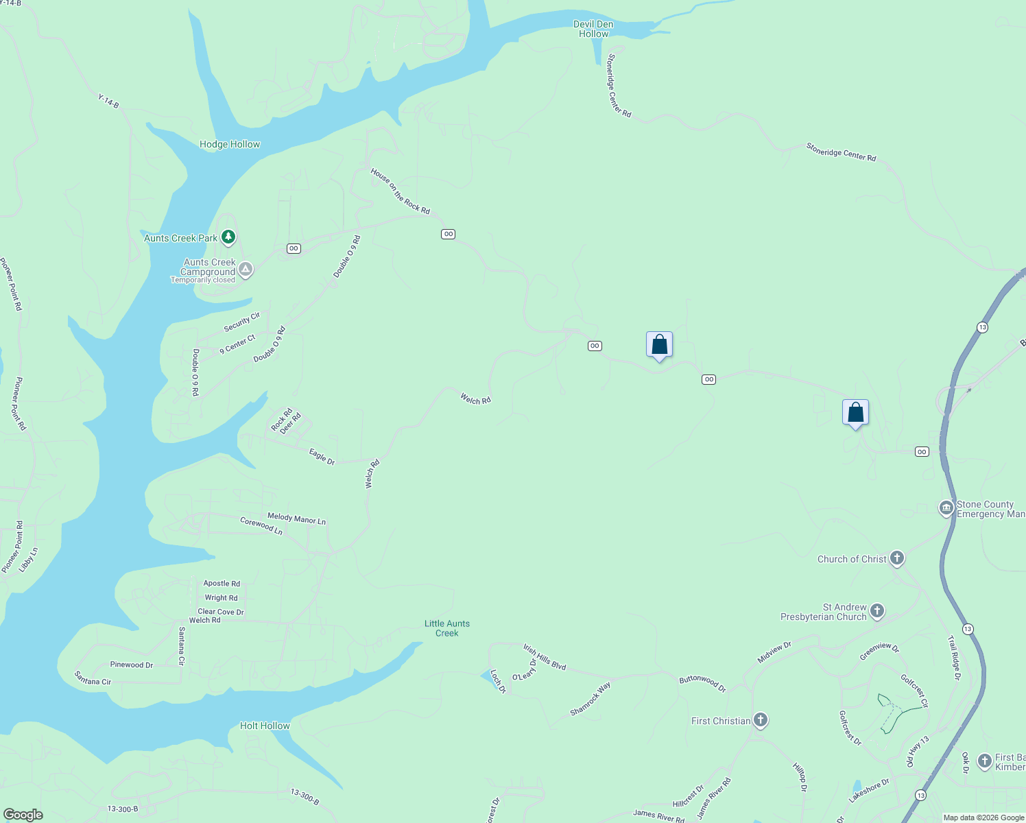 map of restaurants, bars, coffee shops, grocery stores, and more near 318 Ance Acres Lane in Reeds Spring