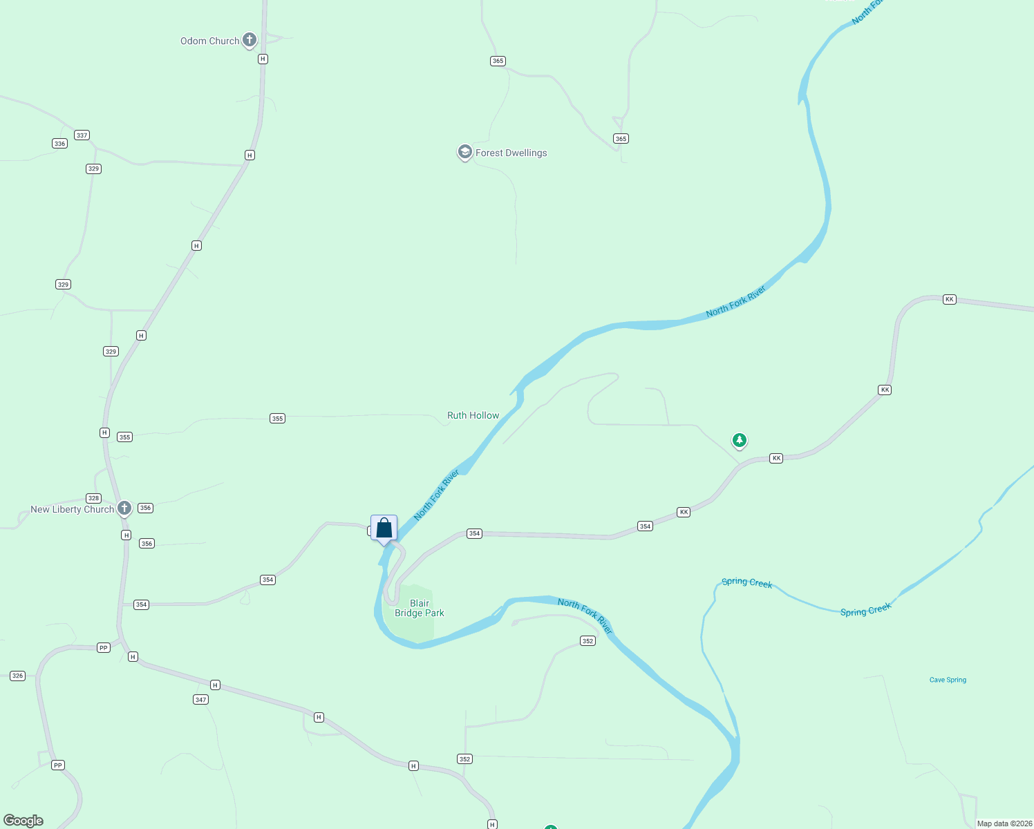 map of restaurants, bars, coffee shops, grocery stores, and more near County Road 355 in Dora