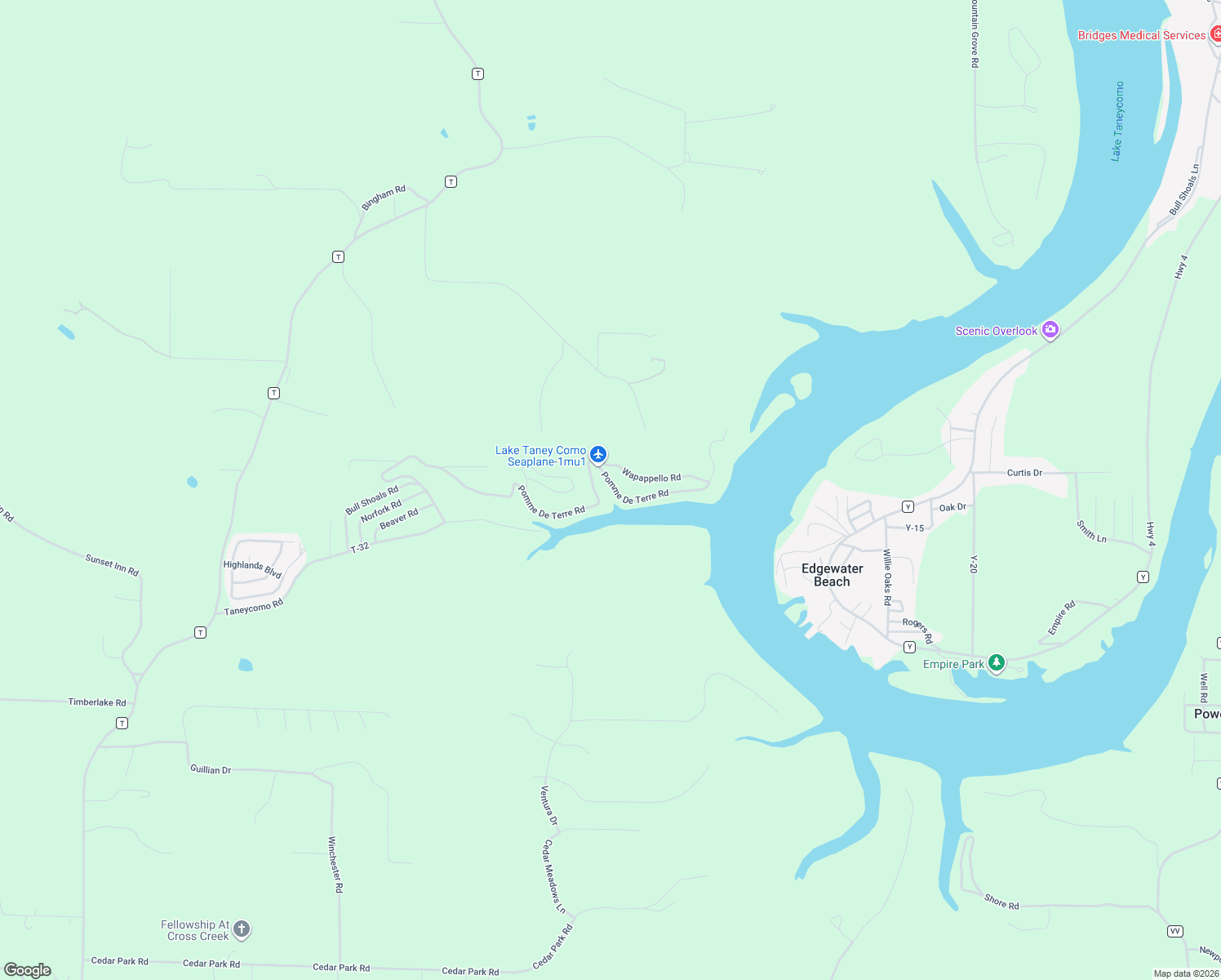 map of restaurants, bars, coffee shops, grocery stores, and more near 1430 Pomme De Terre Road in Branson