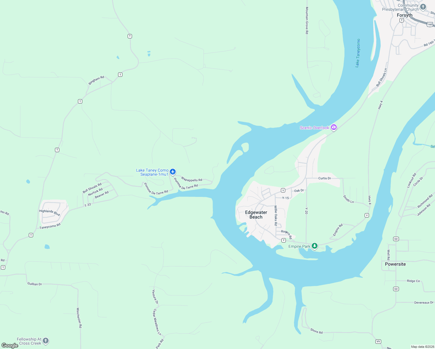 map of restaurants, bars, coffee shops, grocery stores, and more near 1736 Pomme De Terre Road in Branson