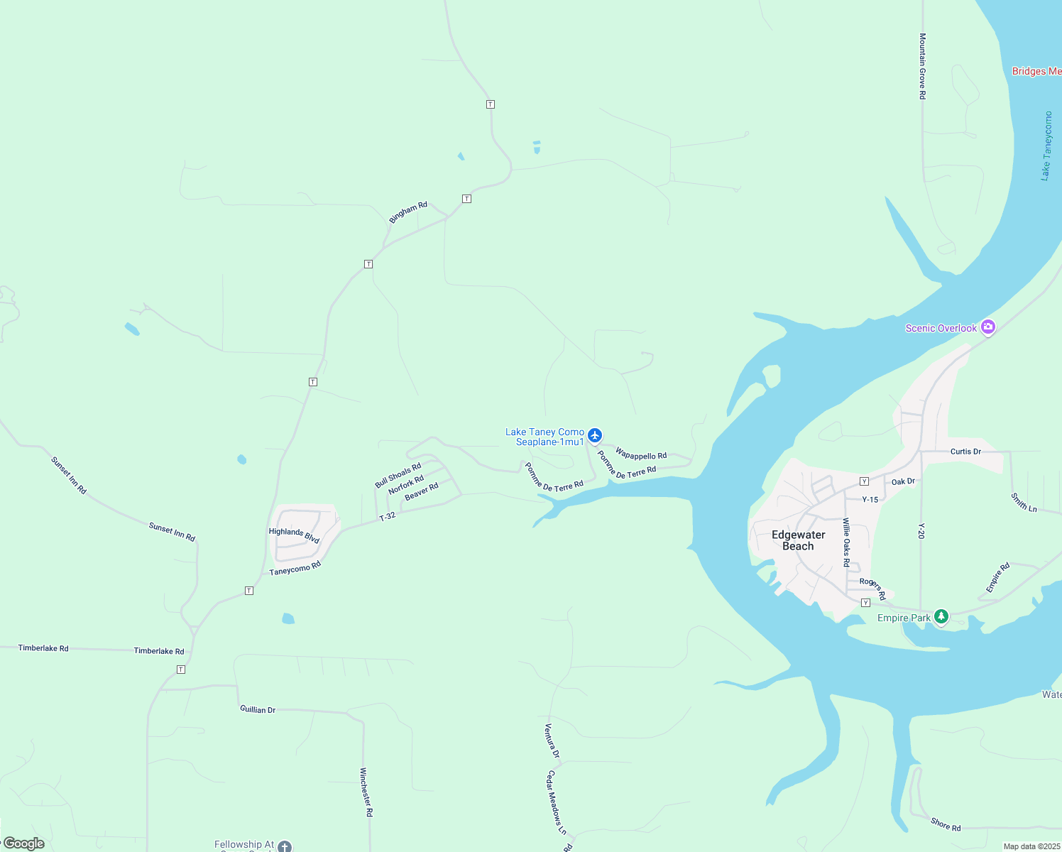 map of restaurants, bars, coffee shops, grocery stores, and more near 135-145 Northwood Trail in Branson