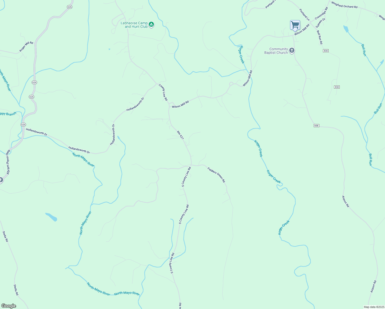 map of restaurants, bars, coffee shops, grocery stores, and more near 76 County Line Road in Bassett