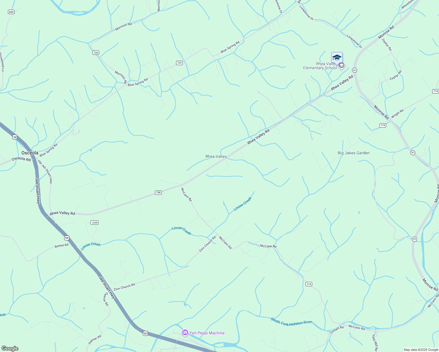 map of restaurants, bars, coffee shops, grocery stores, and more near 30252 Rhea Valley Rd in Meadowview