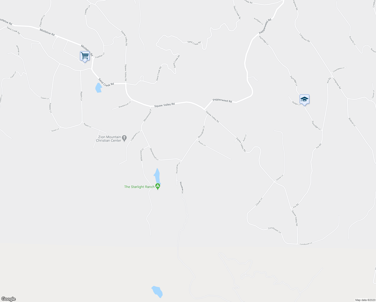 map of restaurants, bars, coffee shops, grocery stores, and more near Roundtree Lane in Yokuts Valley