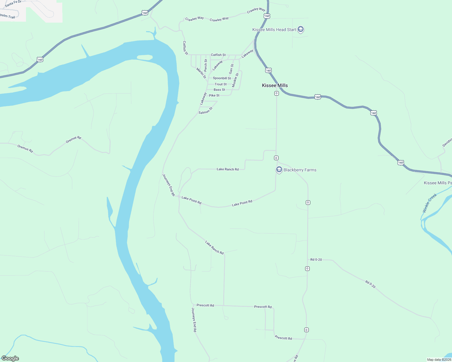 map of restaurants, bars, coffee shops, grocery stores, and more near 613 Lake Ranch Road in Kissee Mills