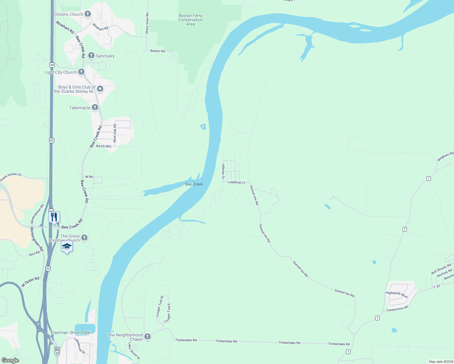 map of restaurants, bars, coffee shops, grocery stores, and more near 101 Coronado Drive in Branson