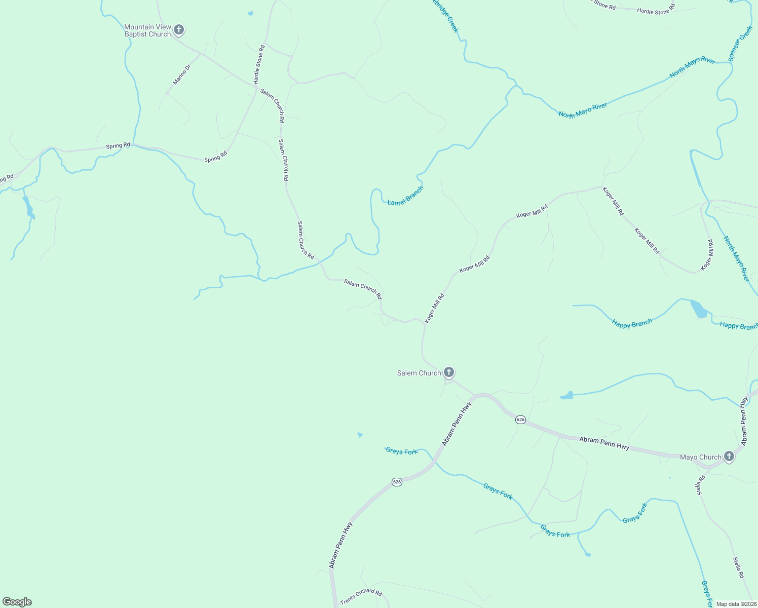 map of restaurants, bars, coffee shops, grocery stores, and more near Salem Church Road in Patrick Springs