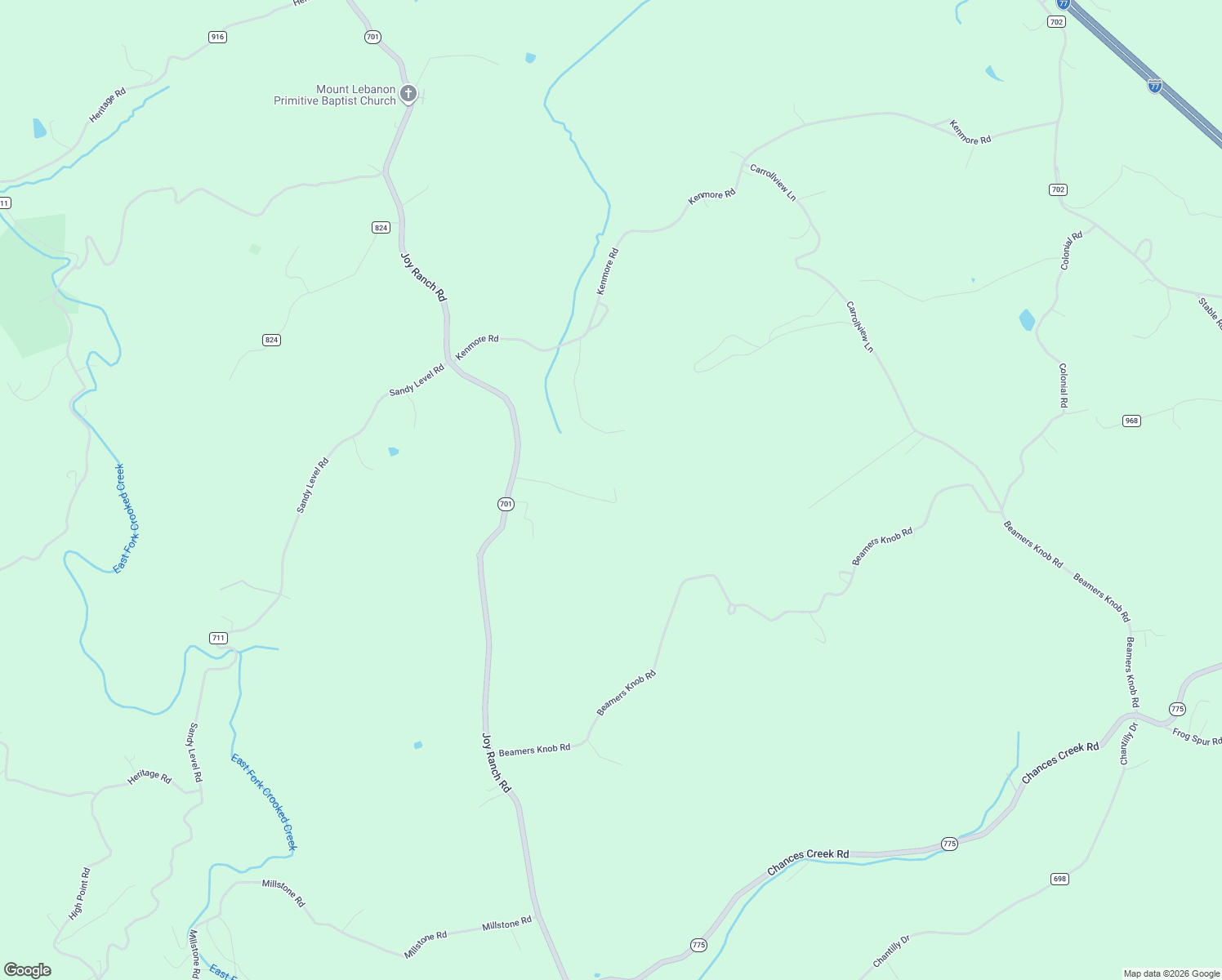 map of restaurants, bars, coffee shops, grocery stores, and more near 5461 Joy Ranch Road in Woodlawn