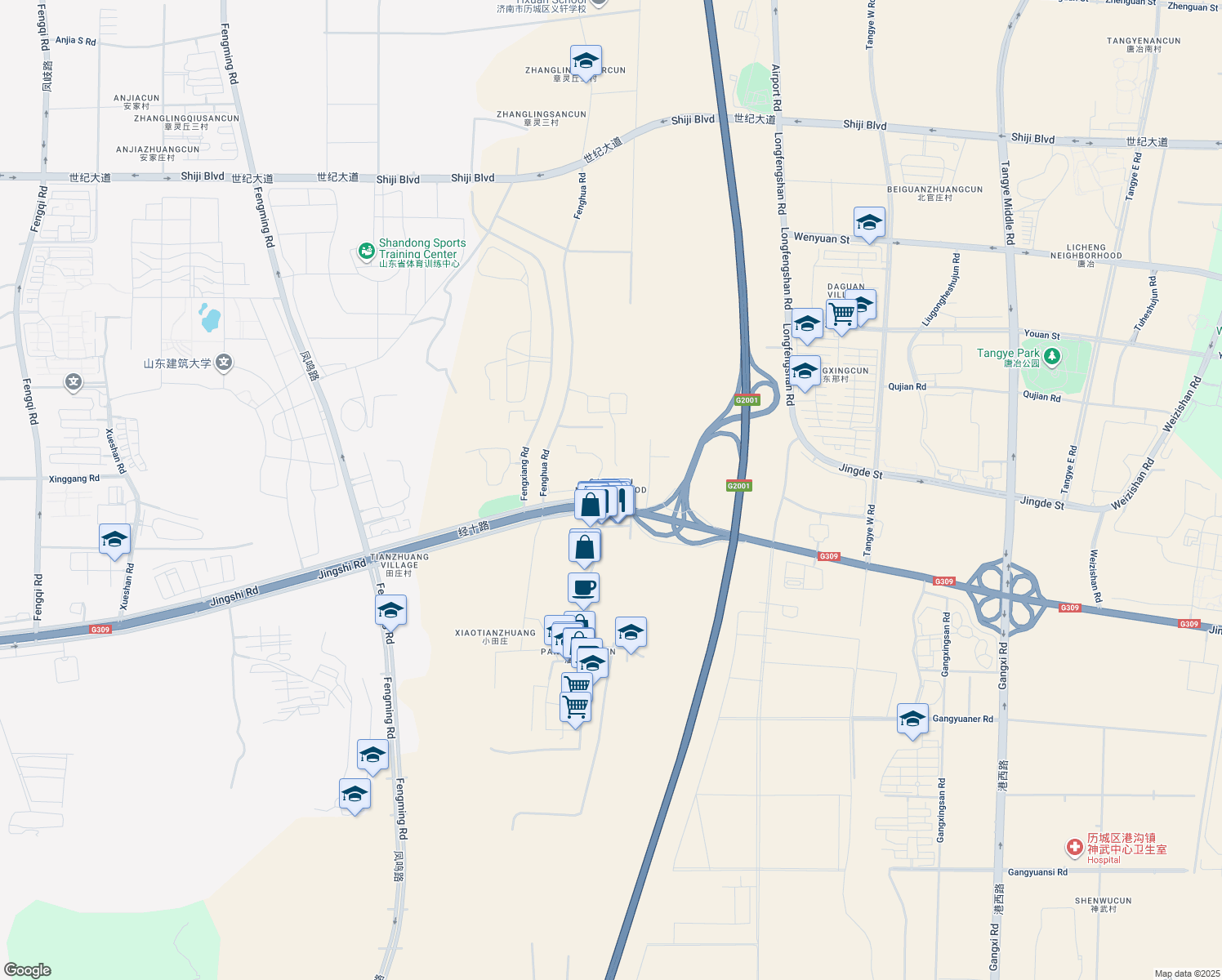 map of restaurants, bars, coffee shops, grocery stores, and more near in 济南市