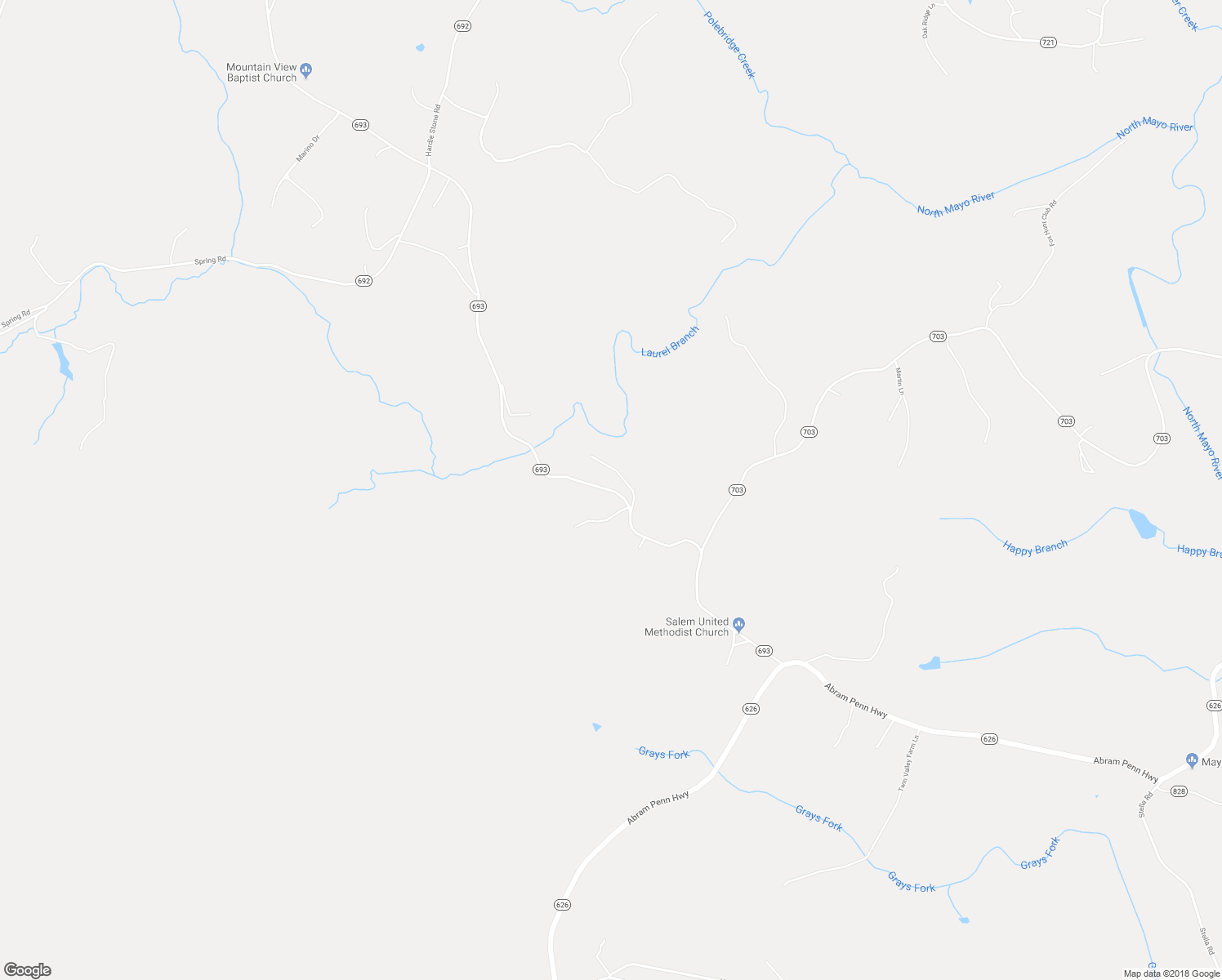 map of restaurants, bars, coffee shops, grocery stores, and more near Salem Church Road in Patrick Springs