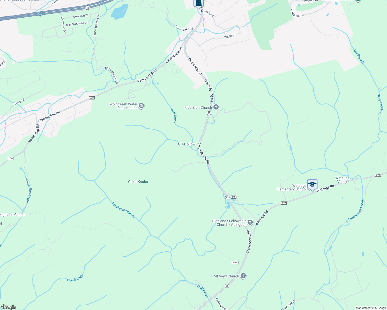map of restaurants, bars, coffee shops, grocery stores, and more near 19132 Woodby Lane in Abingdon