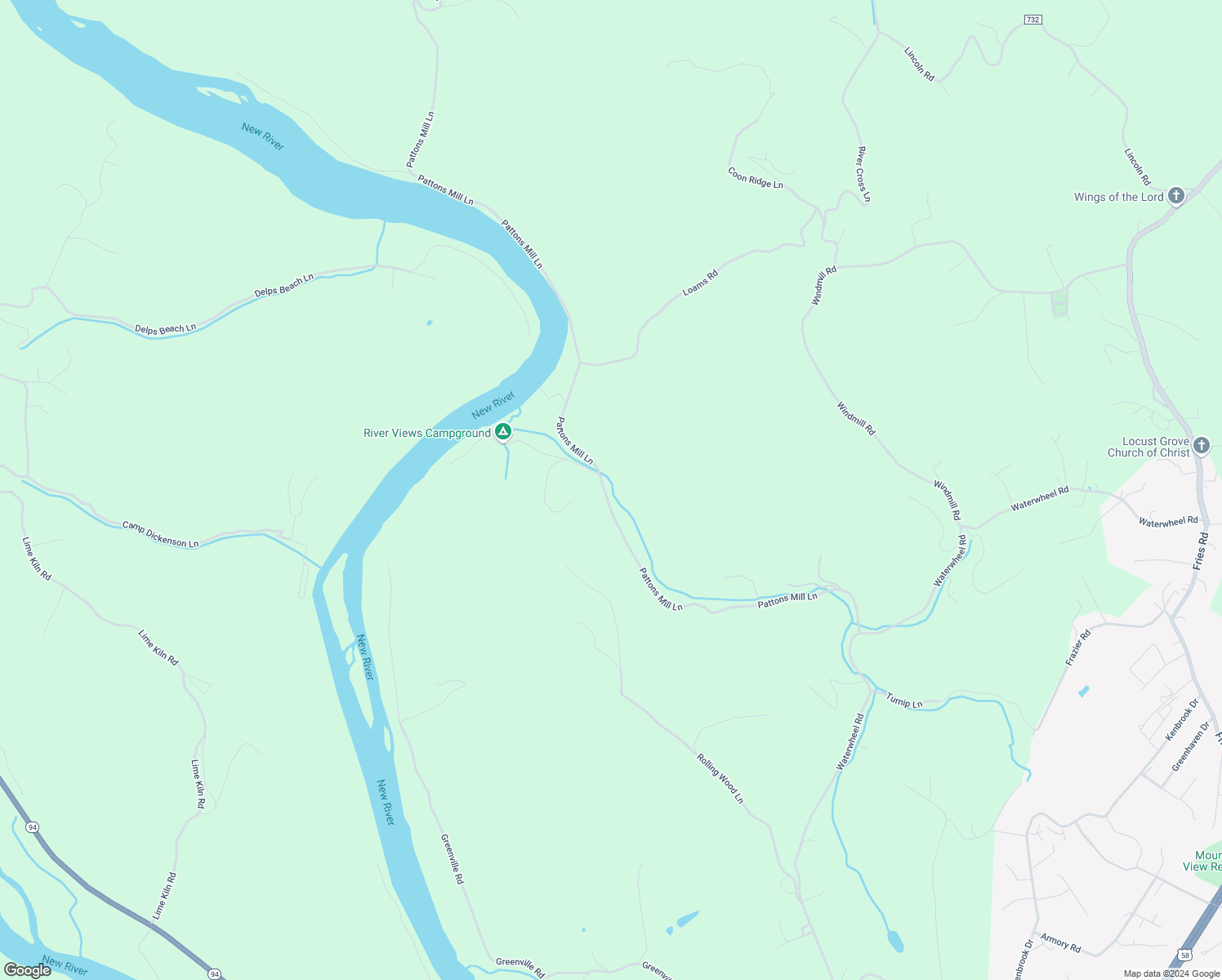 map of restaurants, bars, coffee shops, grocery stores, and more near 1110 Pattons Mill Lane in Galax