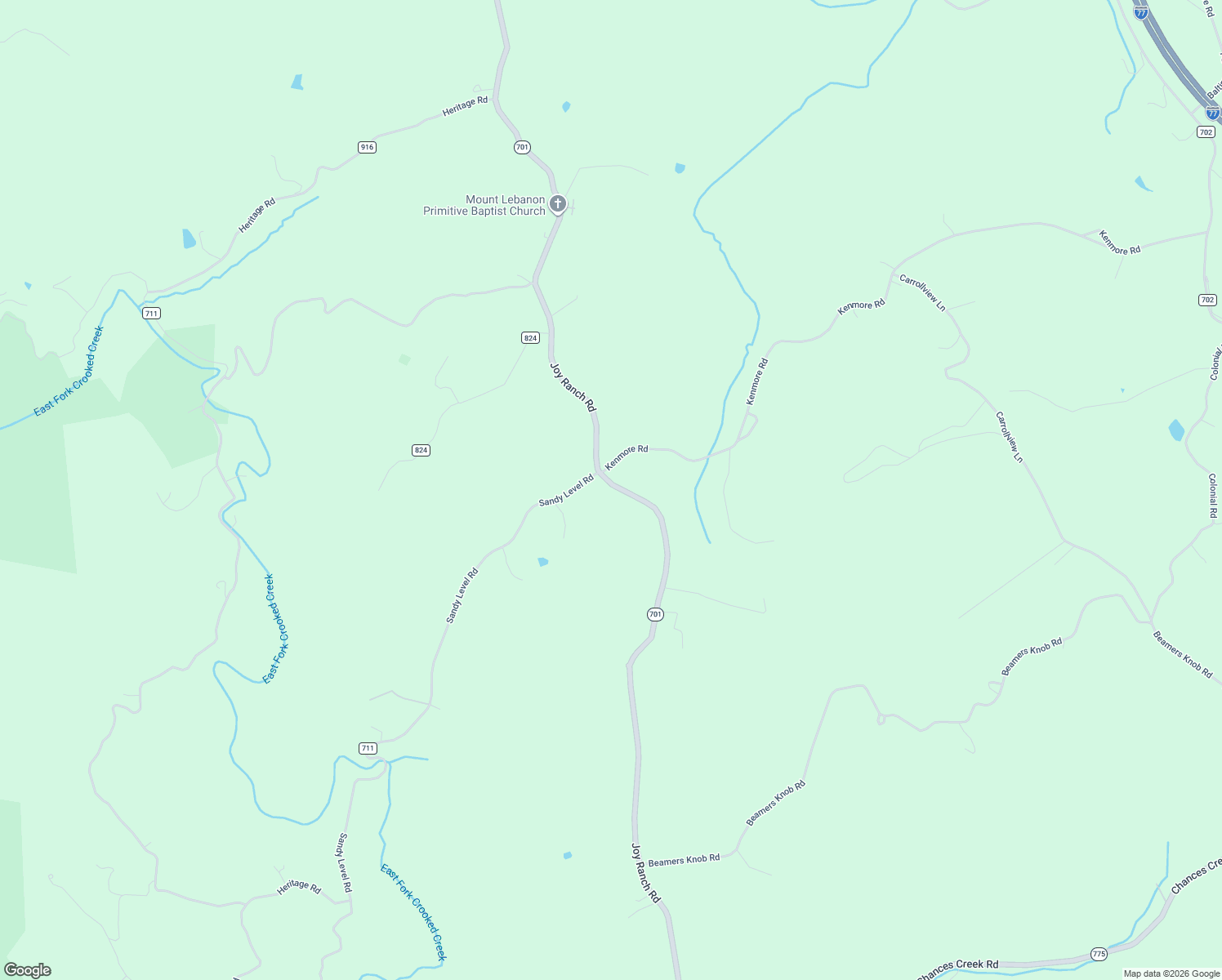 map of restaurants, bars, coffee shops, grocery stores, and more near 5078 Joy Ranch Road in Woodlawn