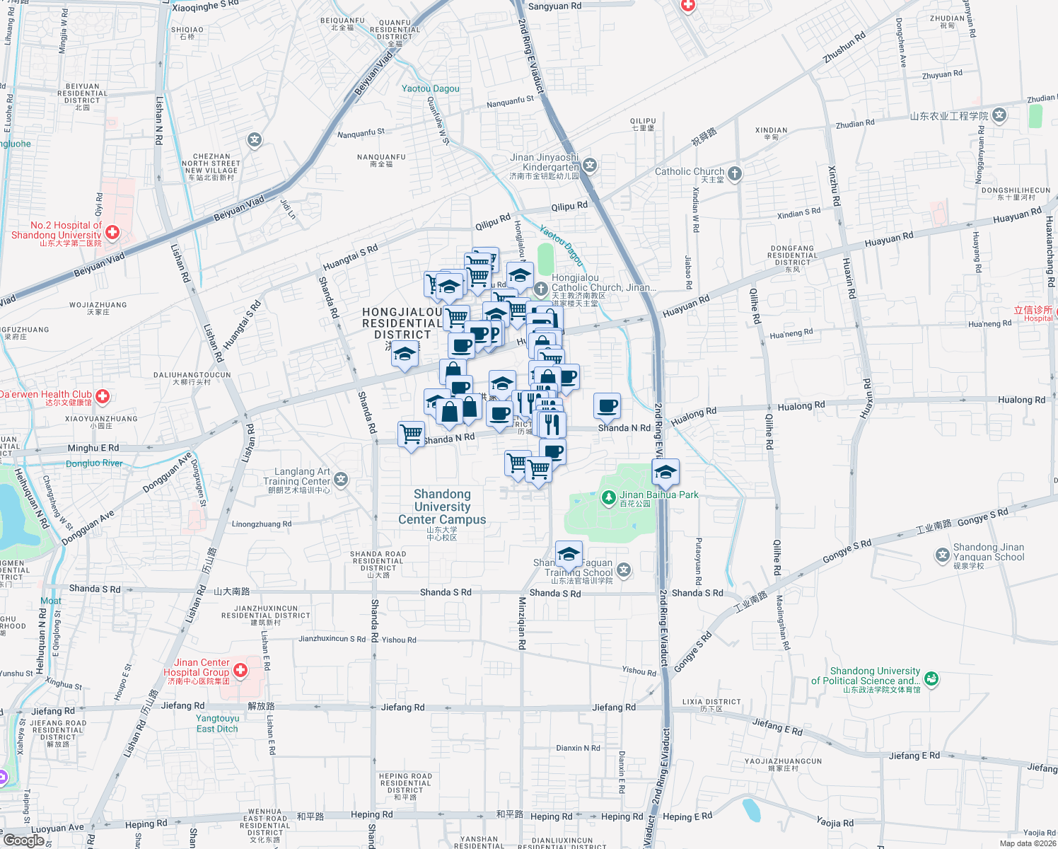 map of restaurants, bars, coffee shops, grocery stores, and more near in Jinan