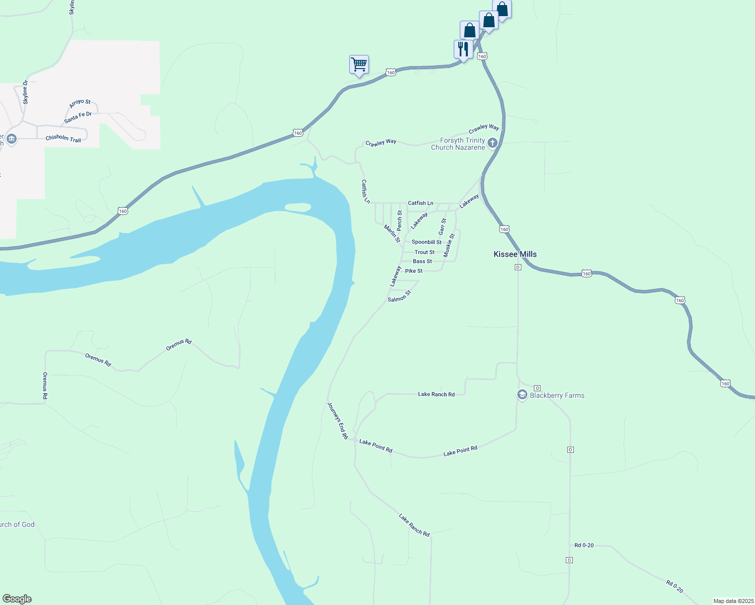 map of restaurants, bars, coffee shops, grocery stores, and more near 794 Lakeway in Kissee Mills