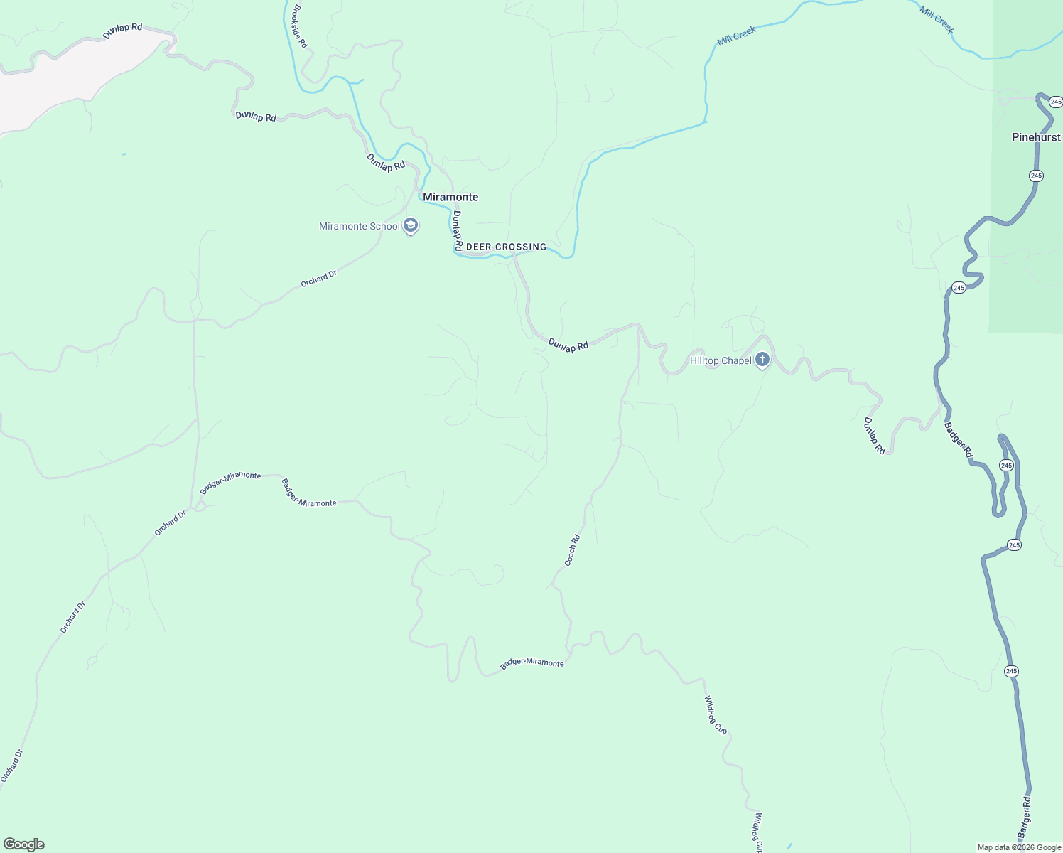 map of restaurants, bars, coffee shops, grocery stores, and more near 46771 Dunlap Road in Miramonte