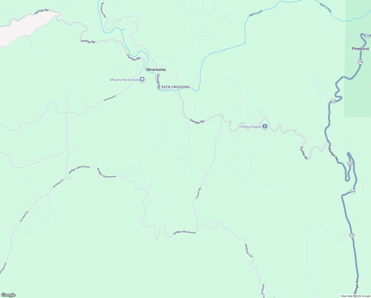 map of restaurants, bars, coffee shops, grocery stores, and more near 46771 Dunlap Road in Miramonte