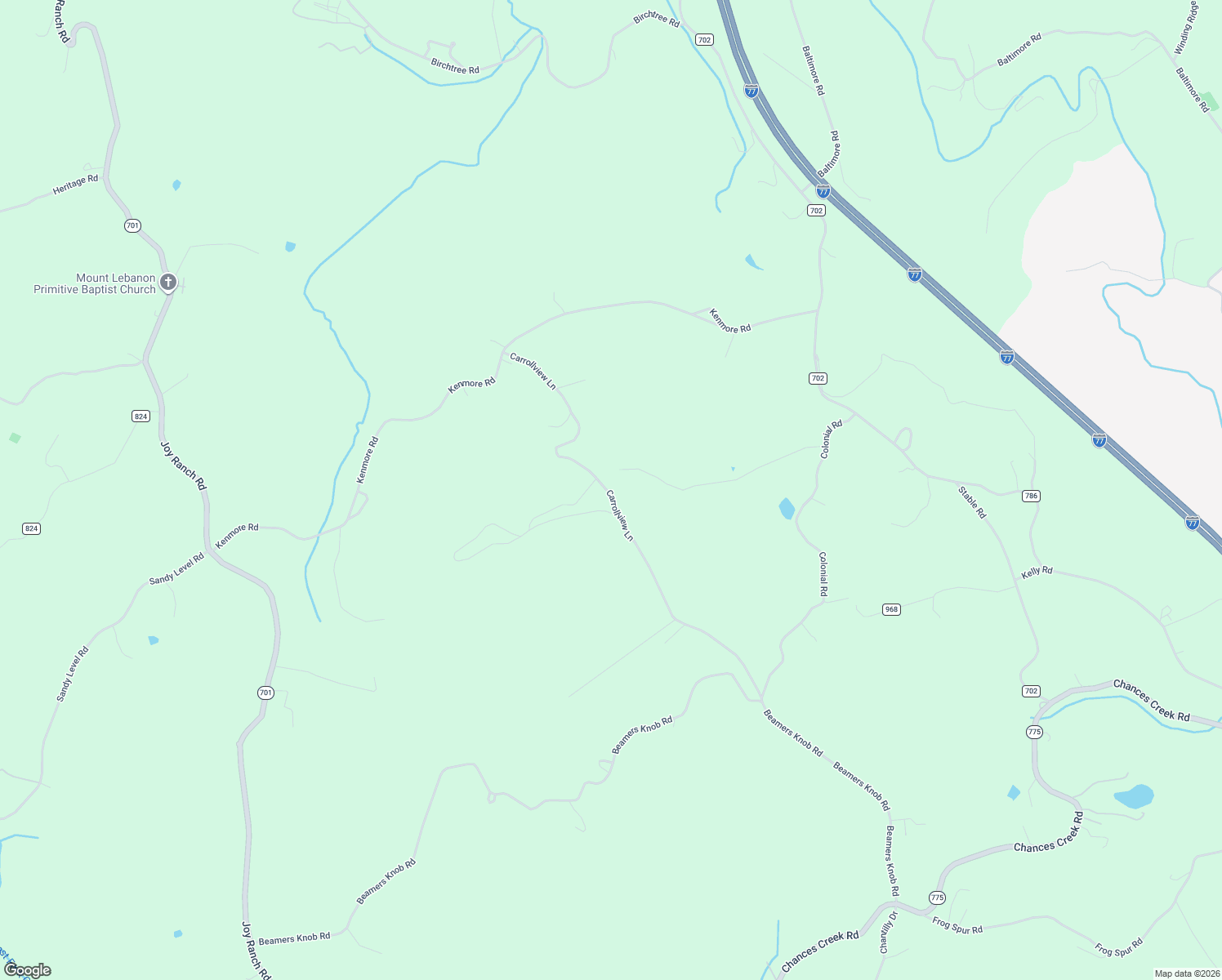 map of restaurants, bars, coffee shops, grocery stores, and more near Carrollview Lane in Hillsville