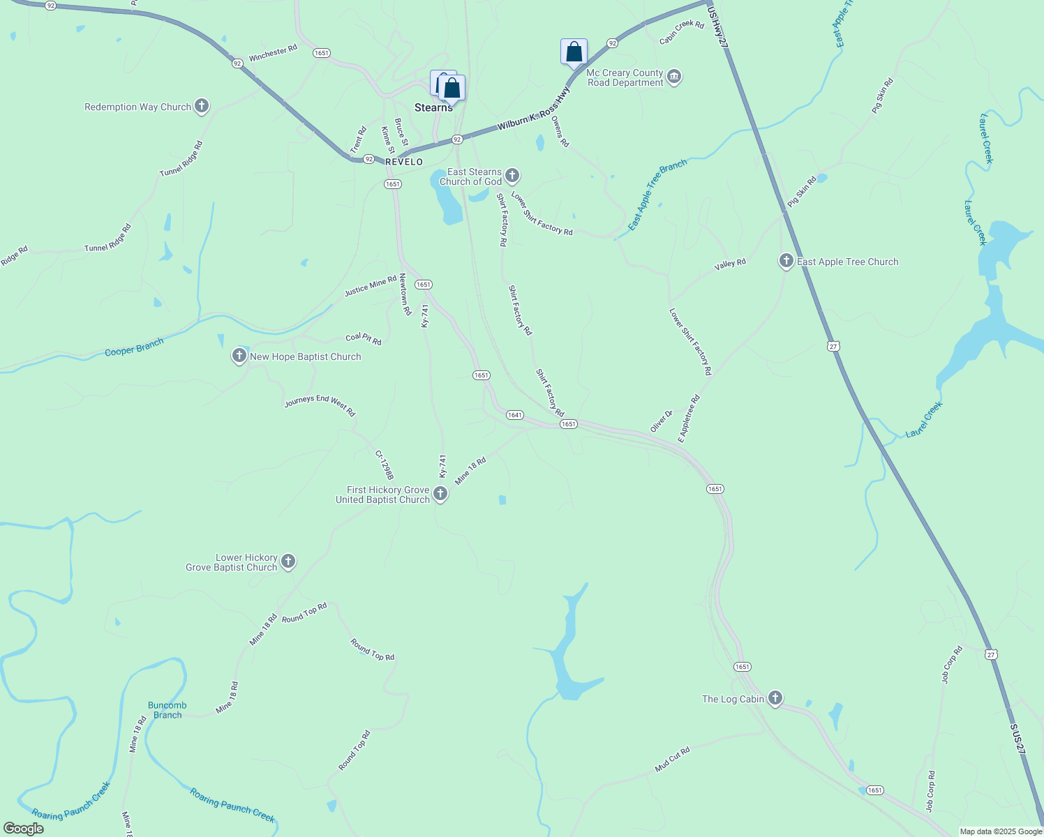 map of restaurants, bars, coffee shops, grocery stores, and more near in McCreary County